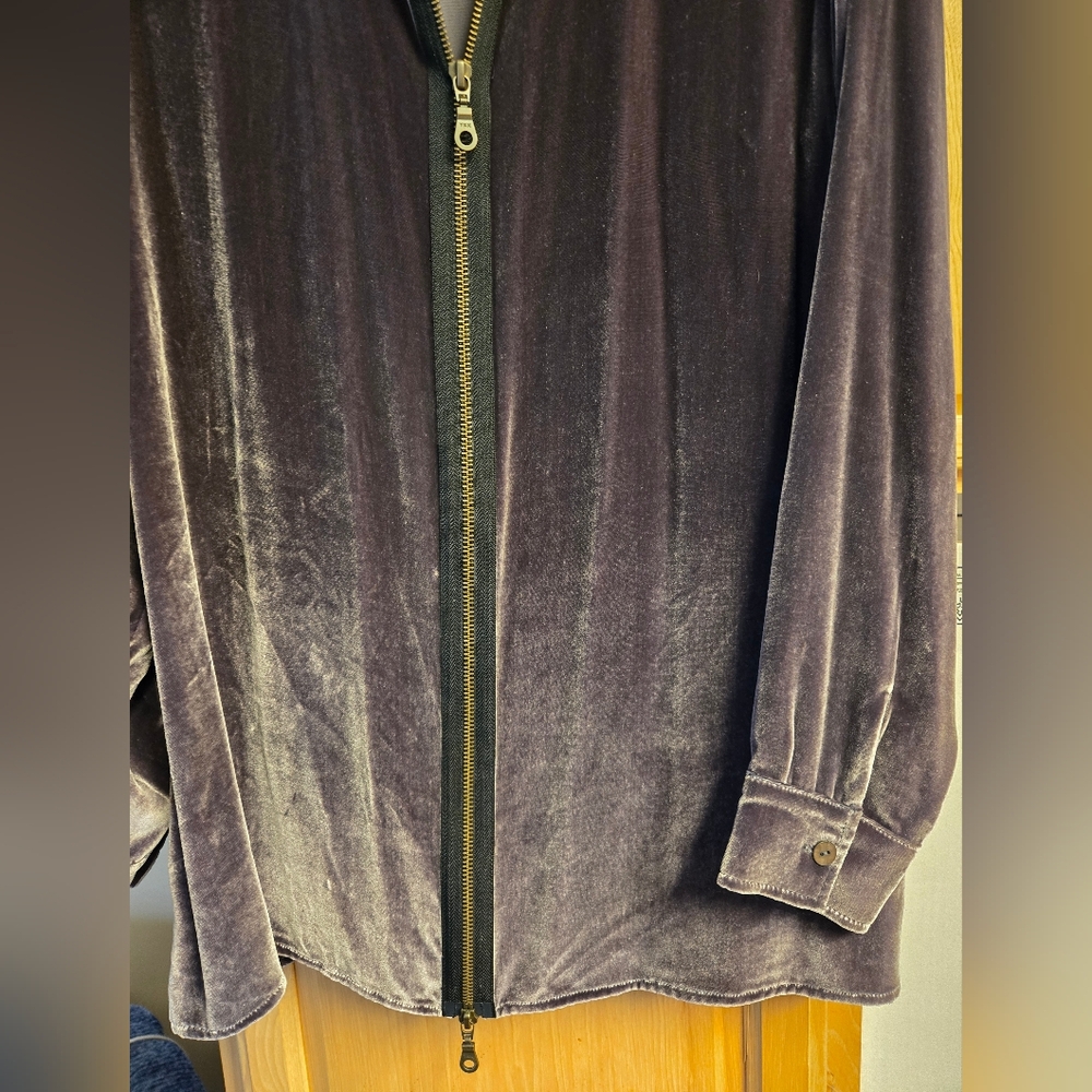 Soft Surroundings Vintage Crushed Velvet Silk Blend Full Zip Blouse Gray S Small - Picture 8 of 12